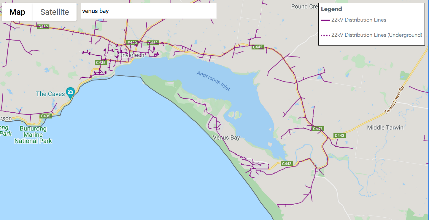 Inverloch Venus Bay medium voltage network map