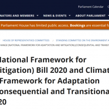 screenshot of the climate bill parliamentary page